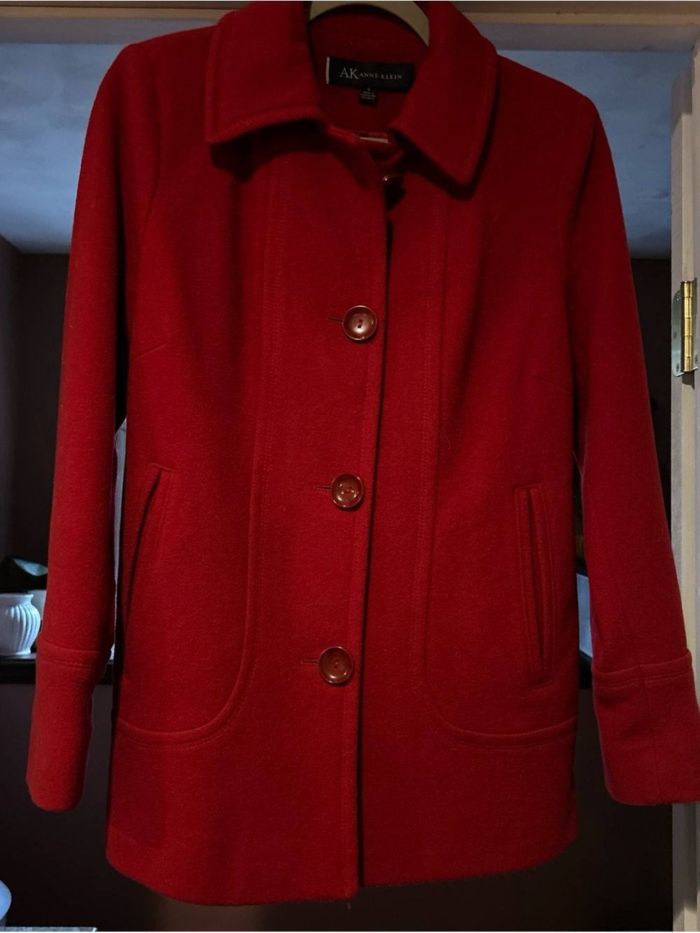 Anne Klein Vibrant Red Wool Blend Pea Coat